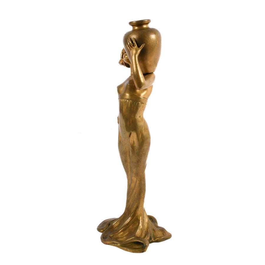 Art Nouveau Bronze Lady Statue by Suzanne Bizard-3
