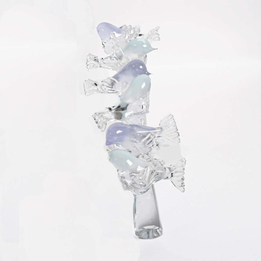 Signed Large Opaline Glass Birds Sculpture-4