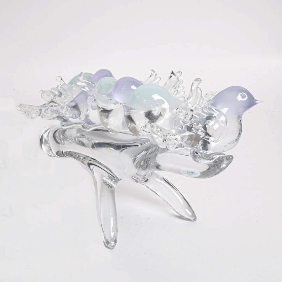 Signed Large Opaline Glass Birds Sculpture-2