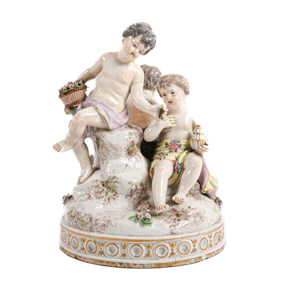 Meissen Sculpture of Three Seated Children-1