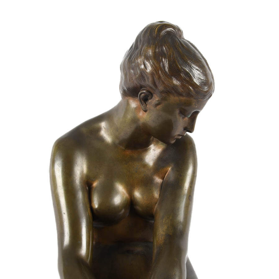 "Les Hirondelles" French Bronze Seated Nude Auguste Joseph Peiffer-9