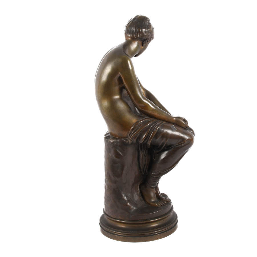 "Les Hirondelles" French Bronze Seated Nude Auguste Joseph Peiffer-6