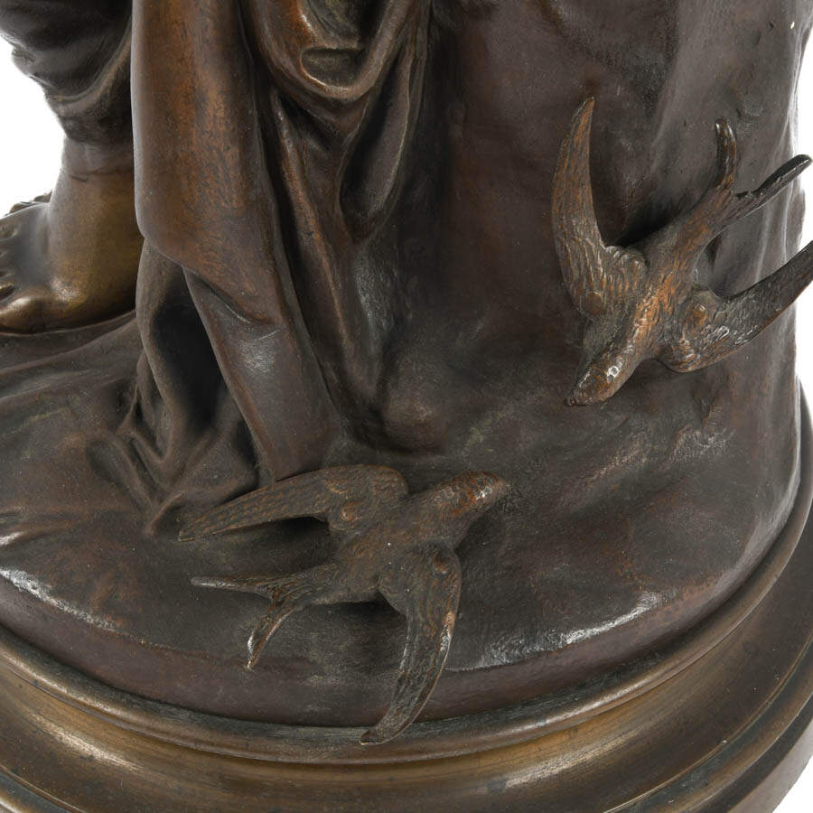 "Les Hirondelles" French Bronze Seated Nude Auguste Joseph Peiffer-4