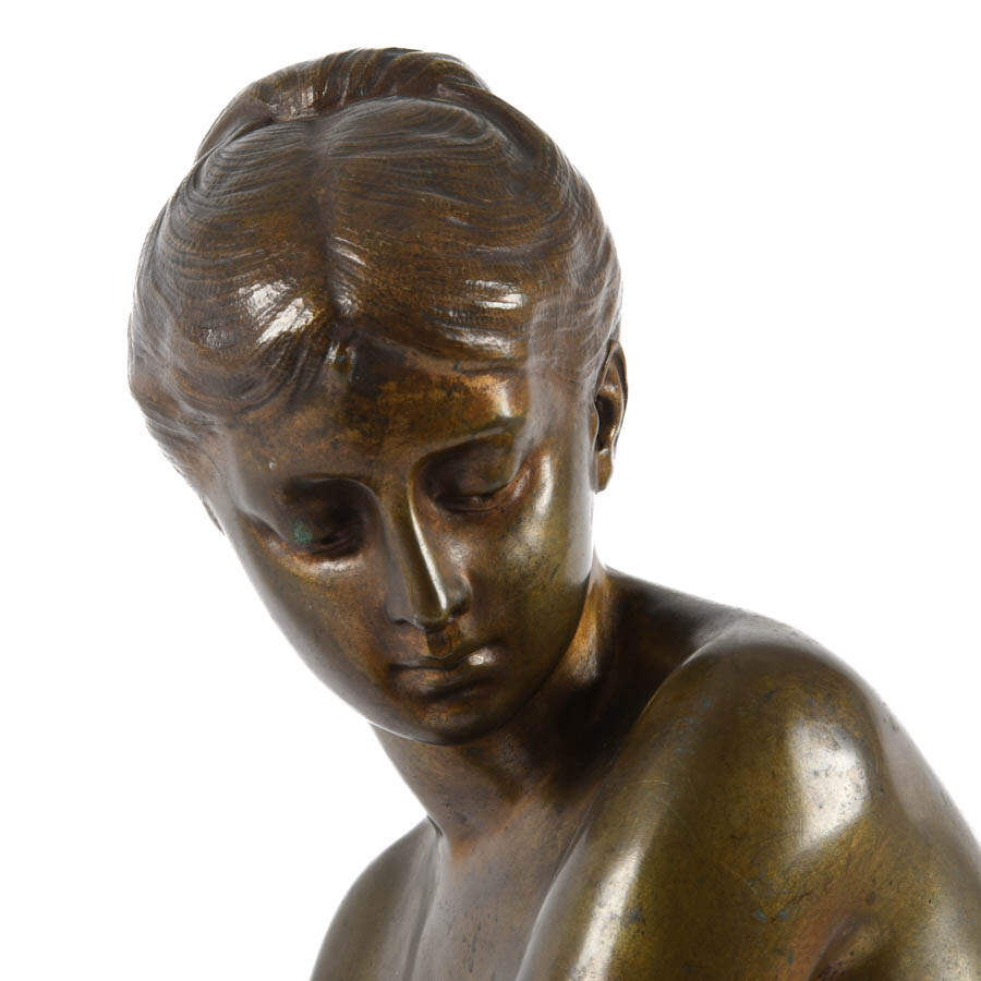 "Les Hirondelles" French Bronze Seated Nude Auguste Joseph Peiffer-3