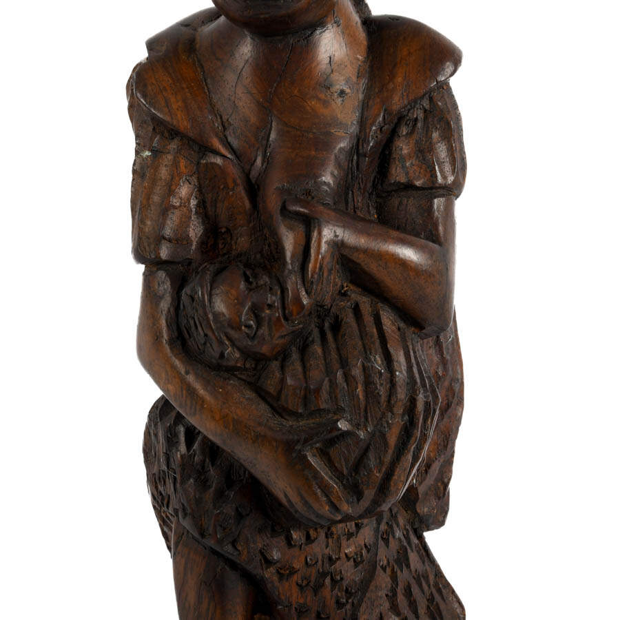 African Hand-Carved Wood Mother and Baby Sculpture-3