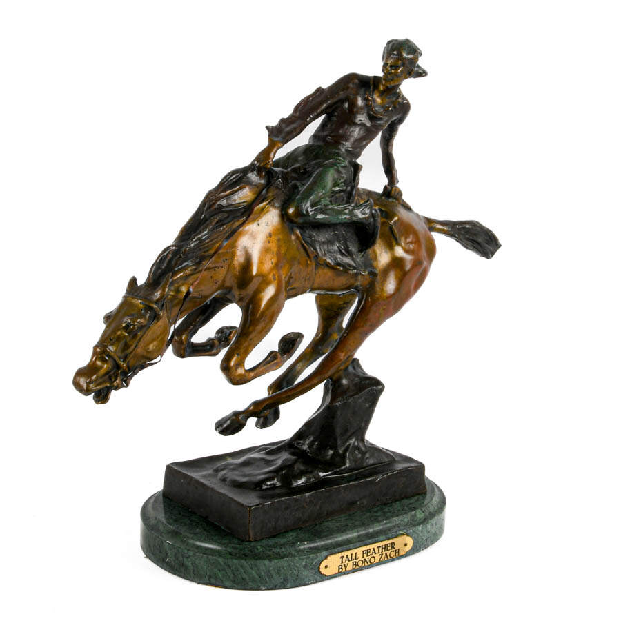 Signed Bruno Zach "Tall Feather" Bronze Sculpture-3