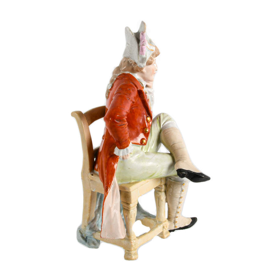 Antique German Porcelain Seated Man Statue-3