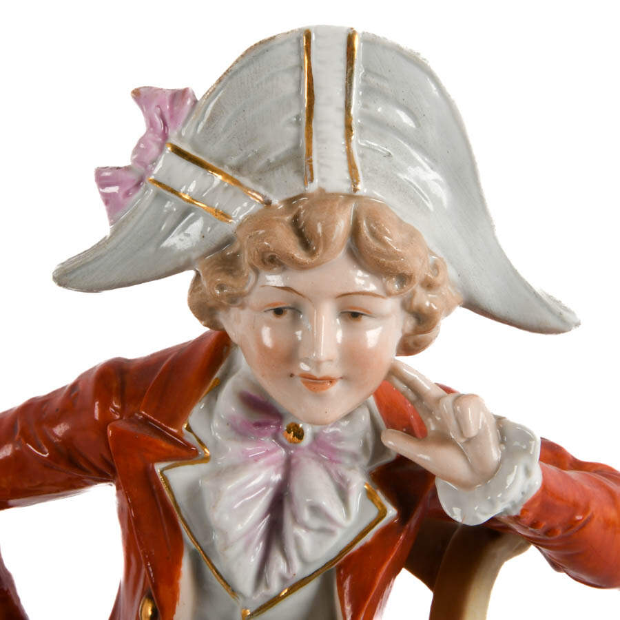 Antique German Porcelain Seated Man Statue-2