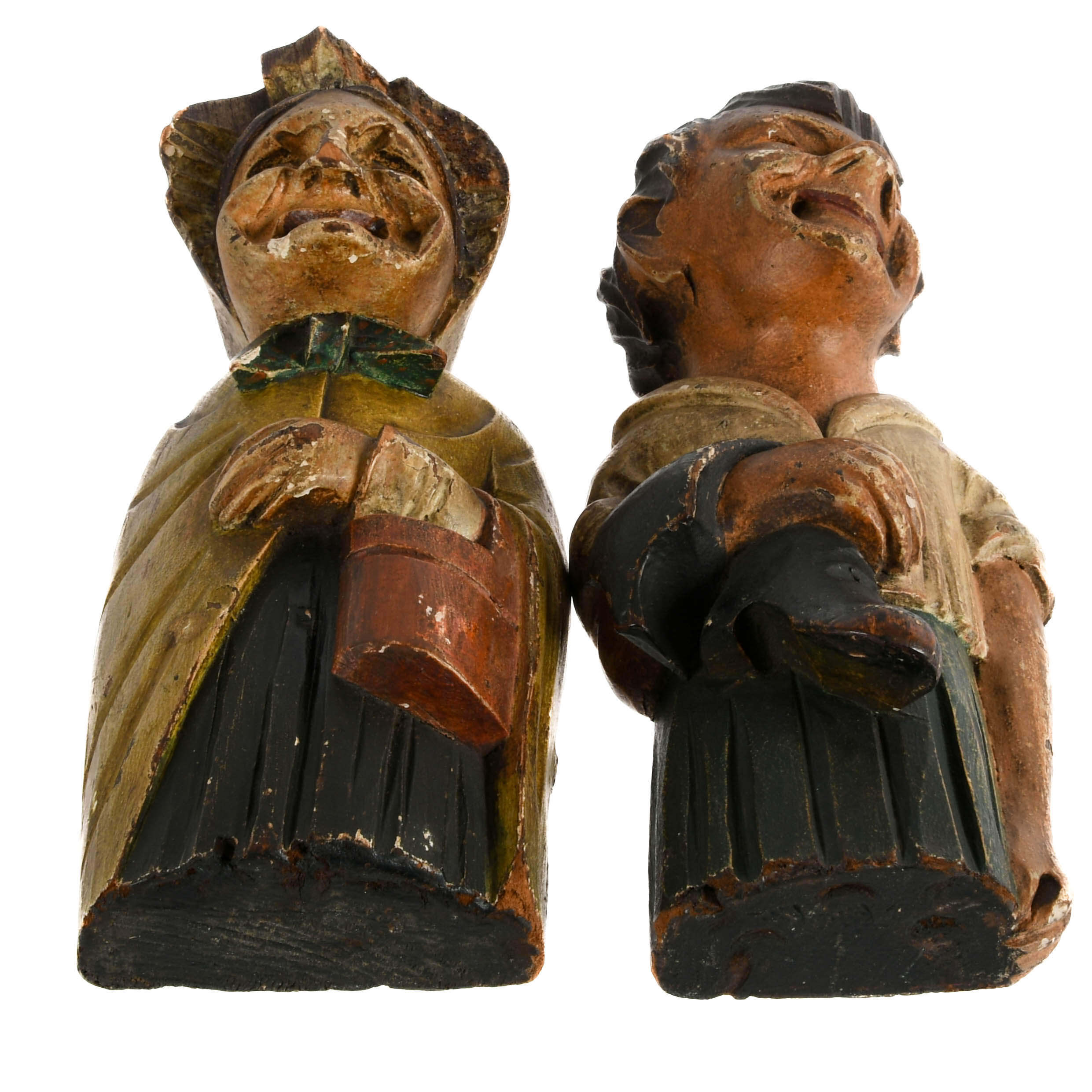 Antique Pair of Hand-Carved Mother and Son Polychrome Wood Figures-10