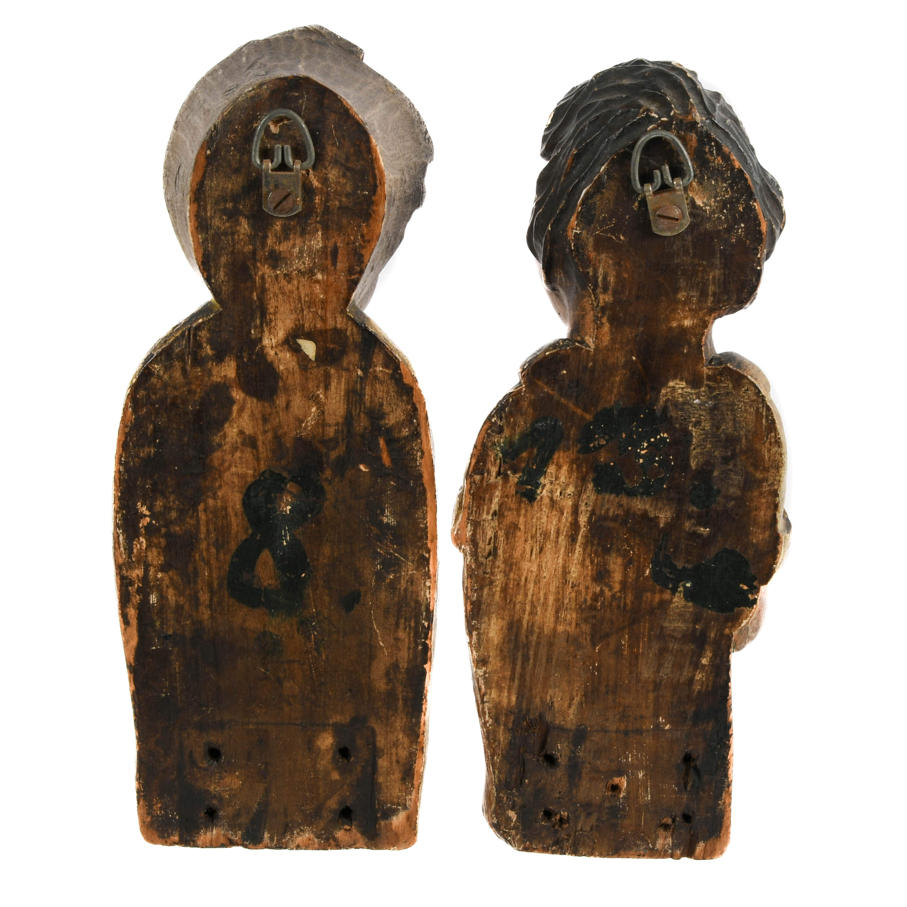 Antique Pair of Hand-Carved Mother and Son Polychrome Wood Figures-8