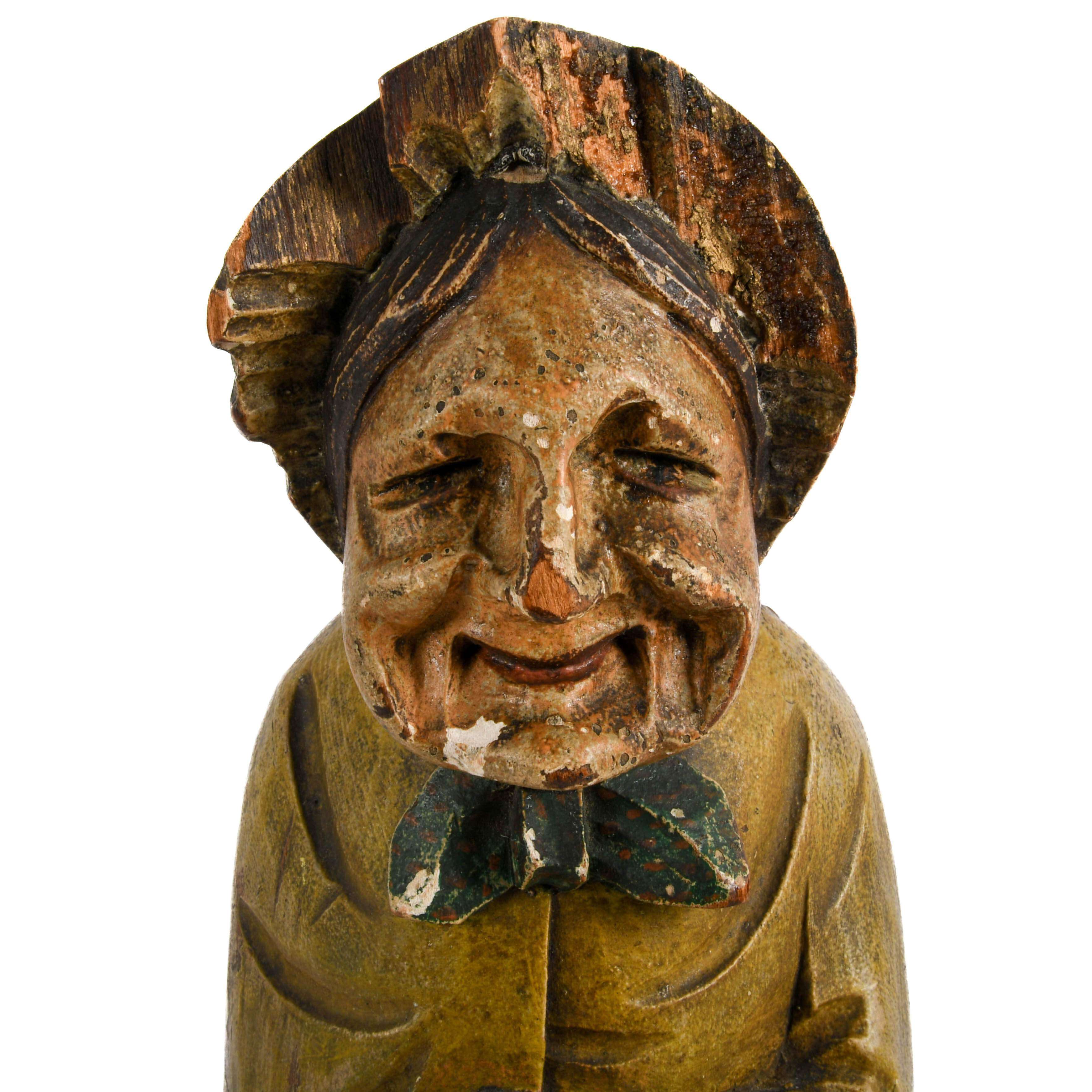 Antique Pair of Hand-Carved Mother and Son Polychrome Wood Figures-2