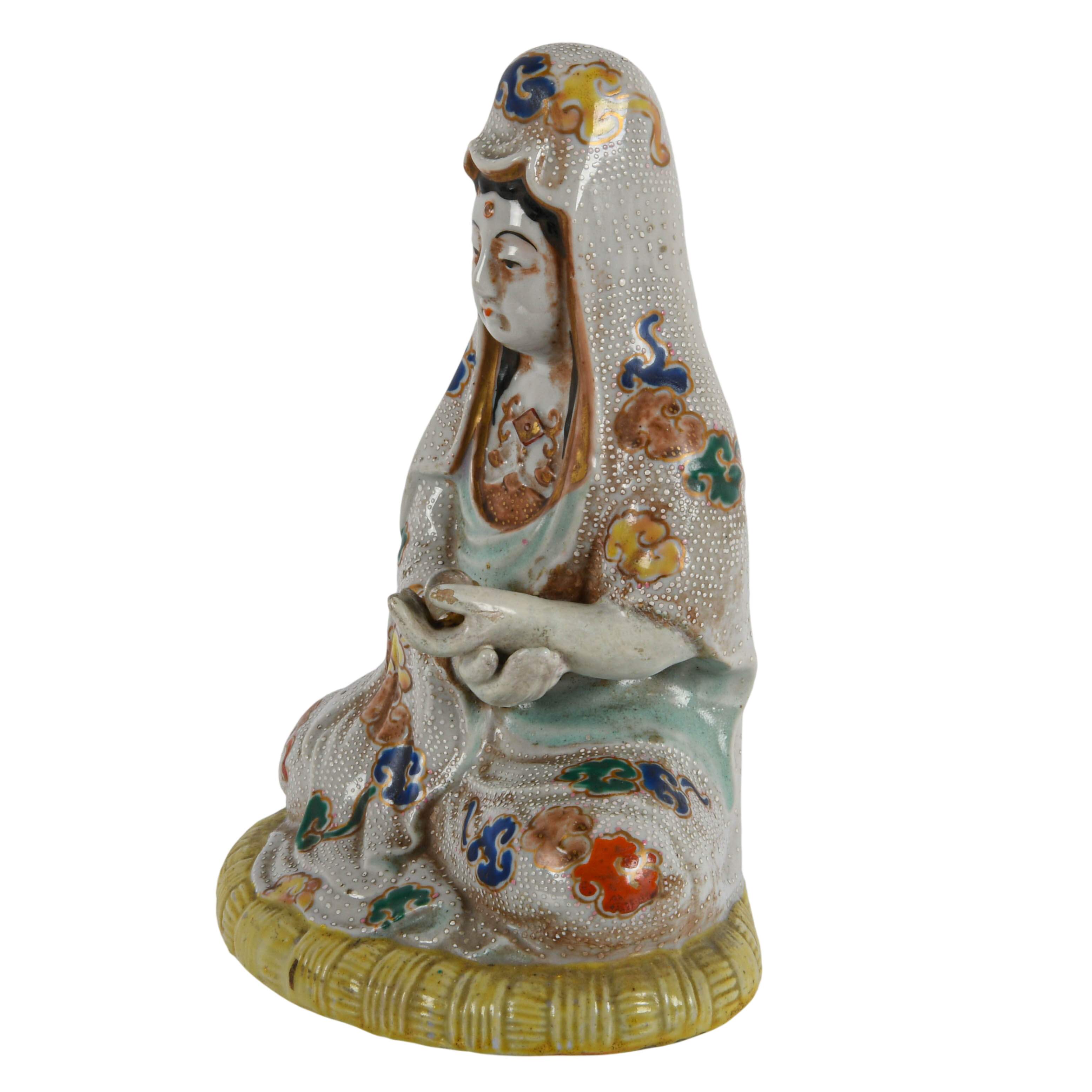 Antique Japanese Kutani Wear Seated Kannon-4