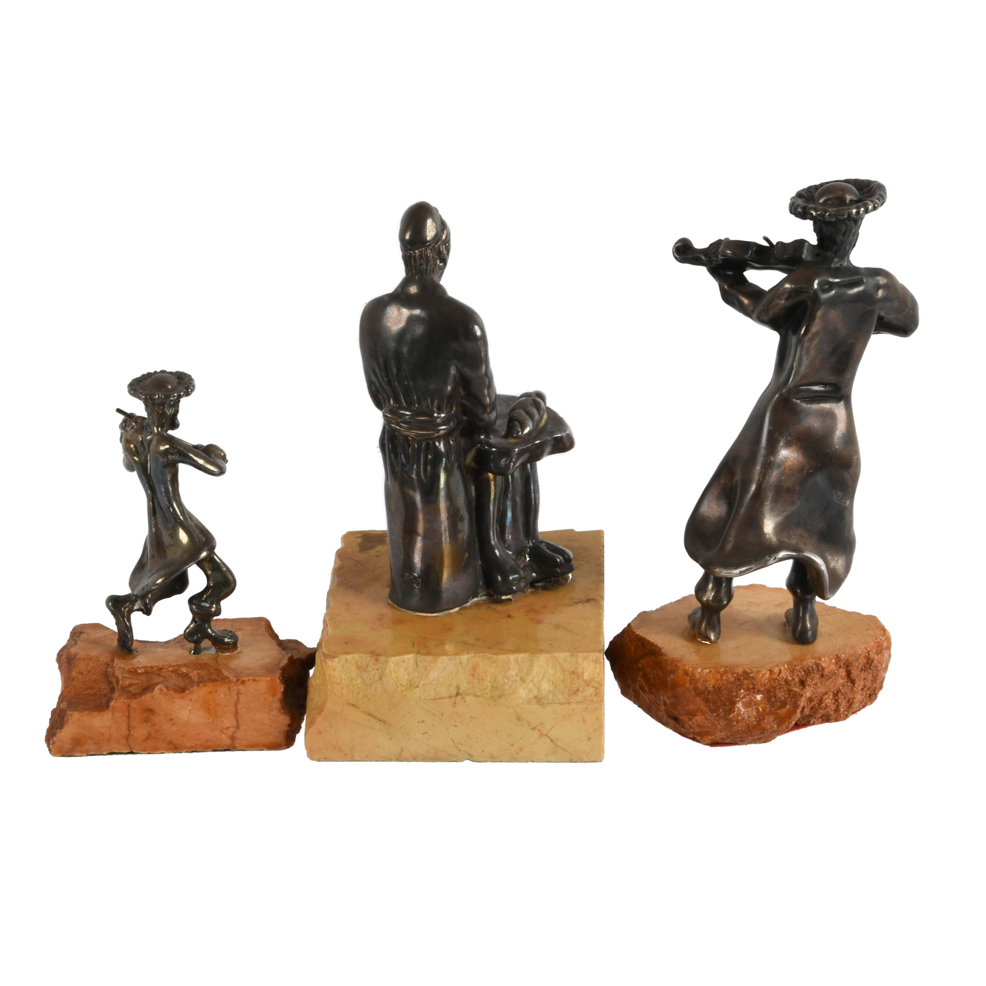 Three-Piece Set of Ben-Zion Sterling Rabbi and Fiddler on the Roof Figures-3