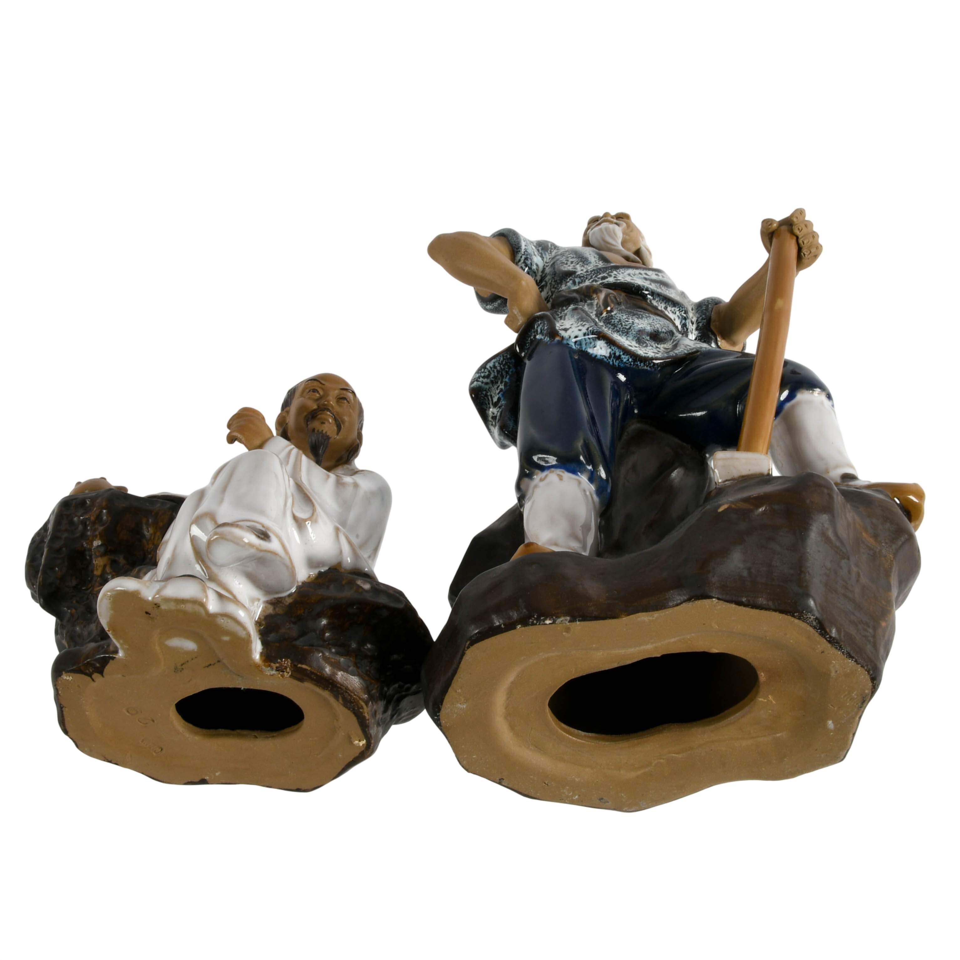 Group of Two Glazed Chinese Mudmen Figures-8