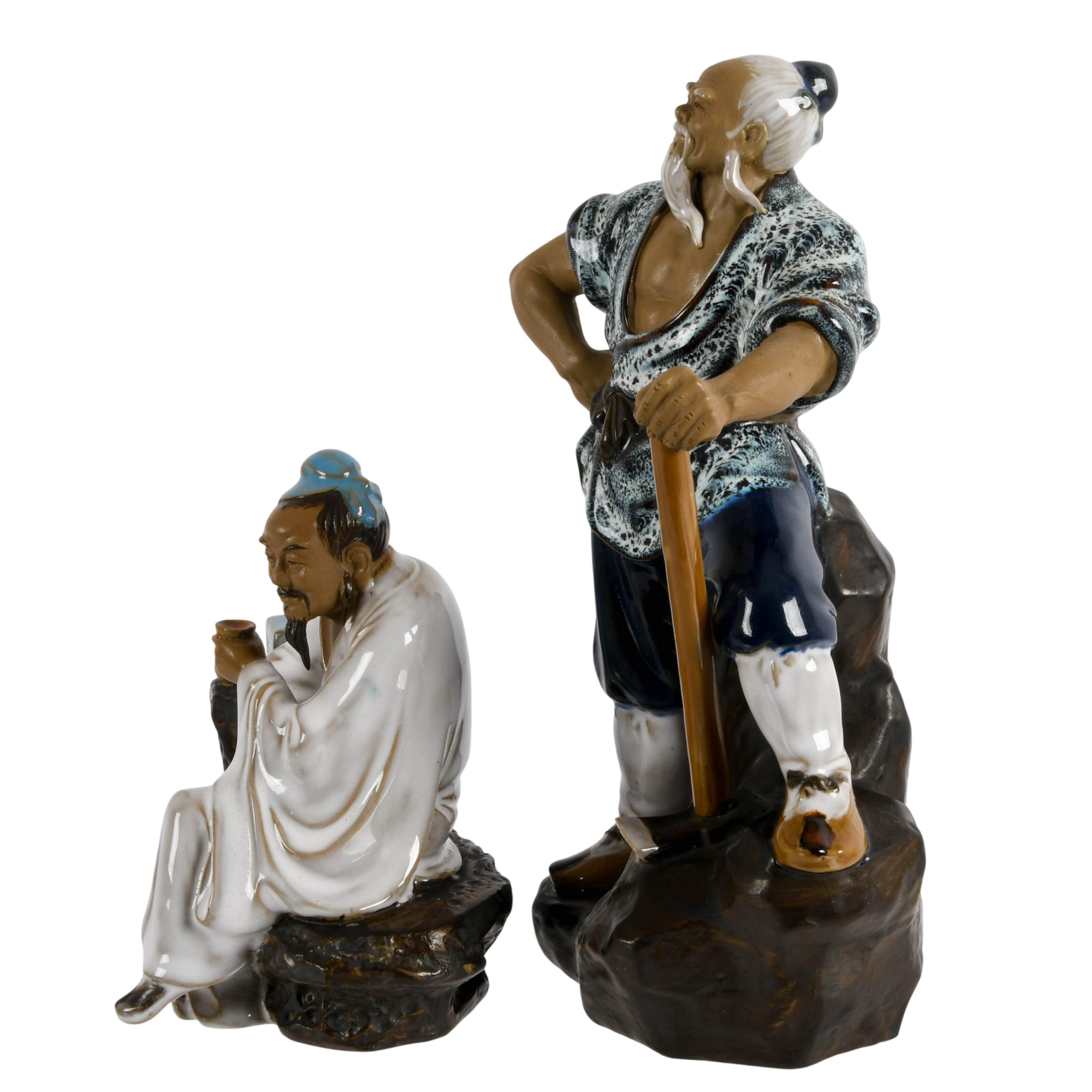 Group of Two Glazed Chinese Mudmen Figures-5