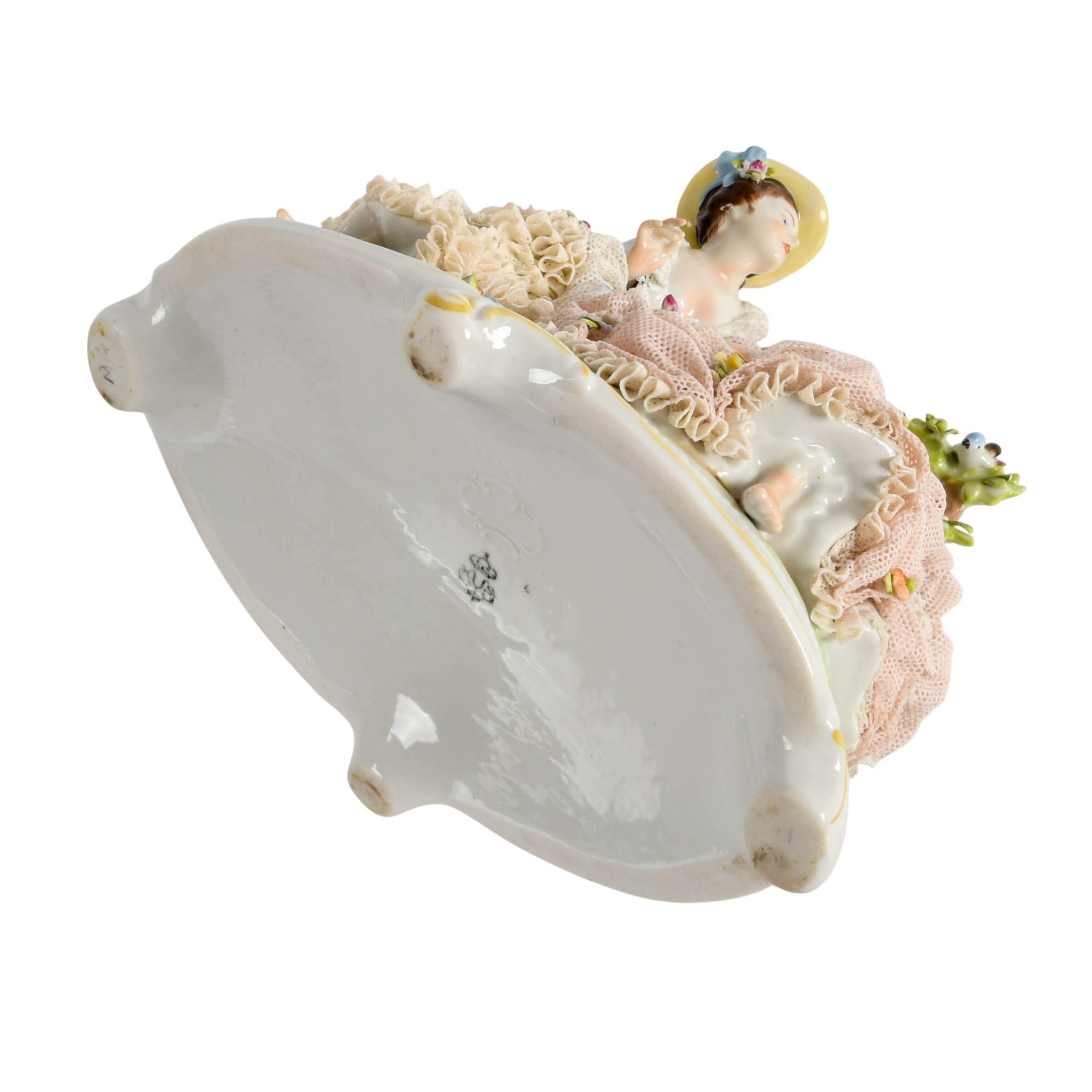 Antique Dresden Unterweissbach Pastoral Porcelain Ladies Figure-7