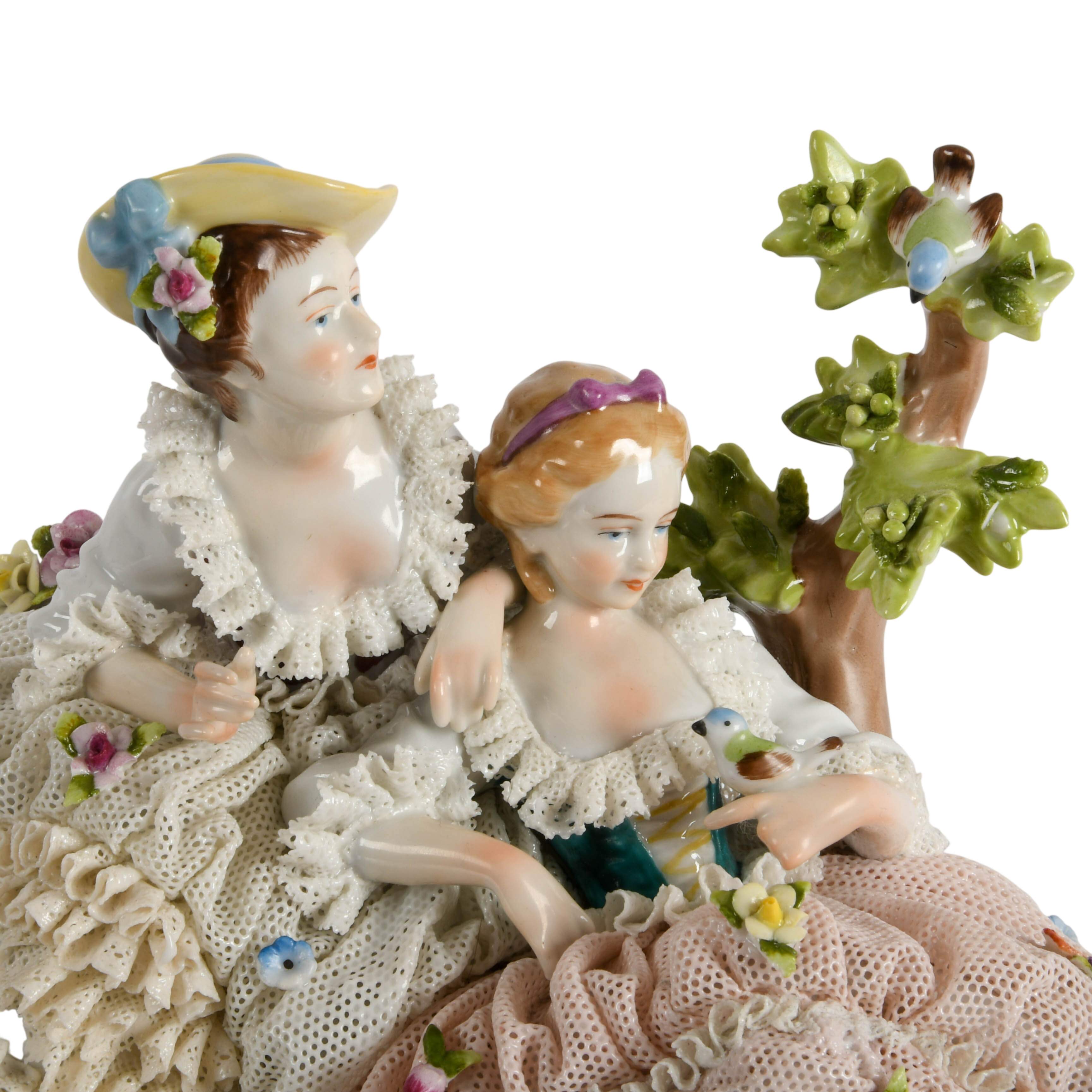 Antique Dresden Unterweissbach Pastoral Porcelain Ladies Figure-2
