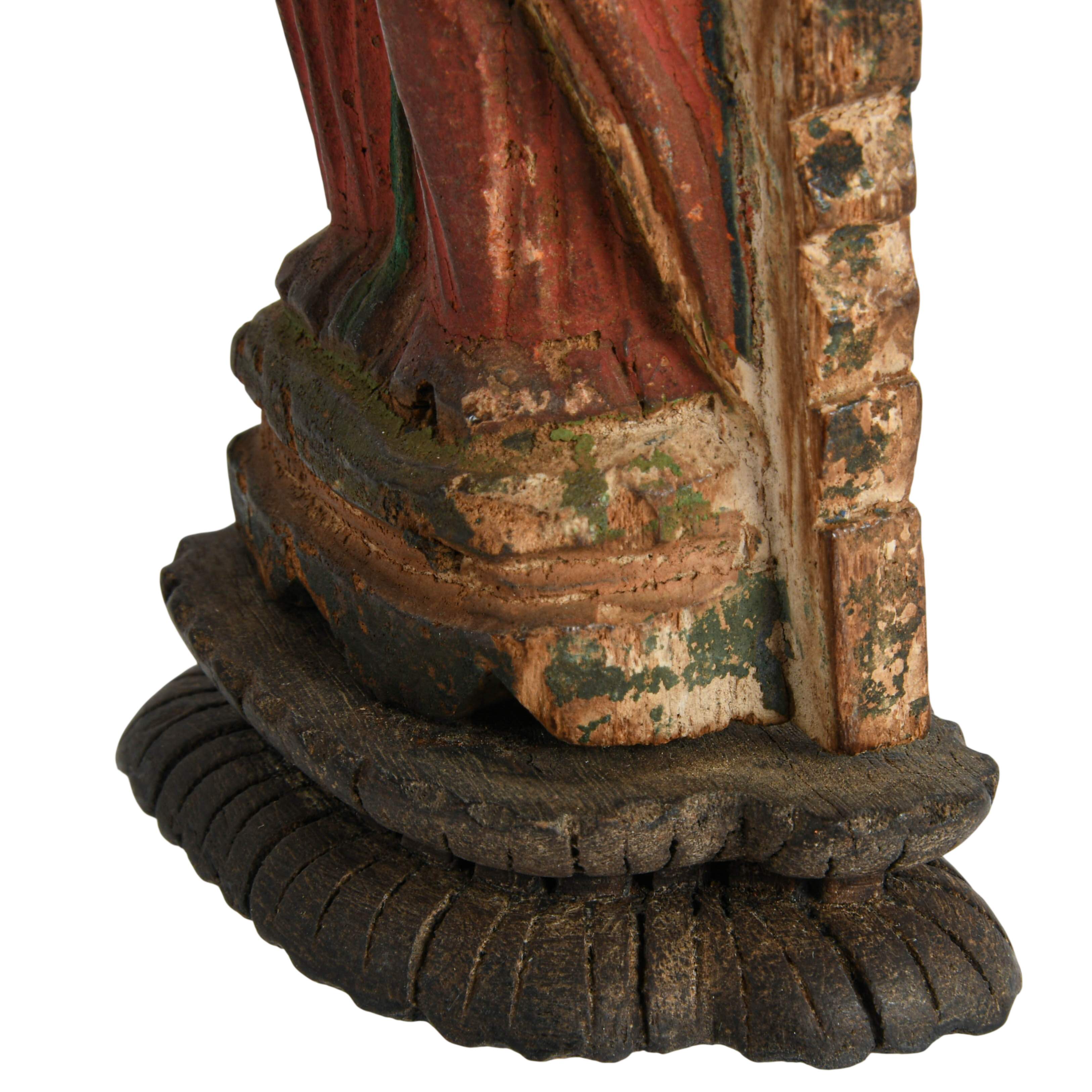 Pair of Antique Chinese Polychrome Carved Wood Altar Figures-8