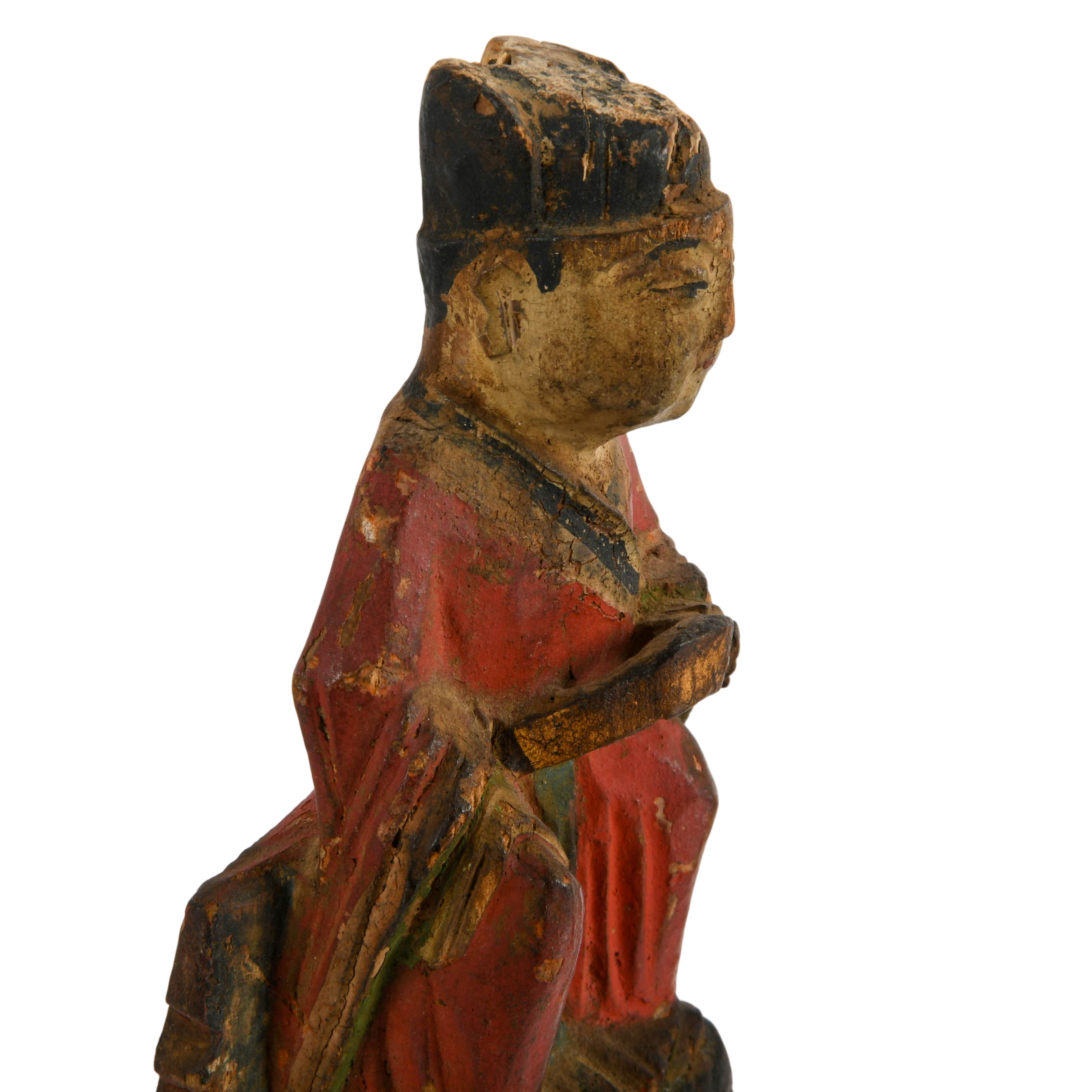 Pair of Antique Chinese Polychrome Carved Wood Altar Figures-6