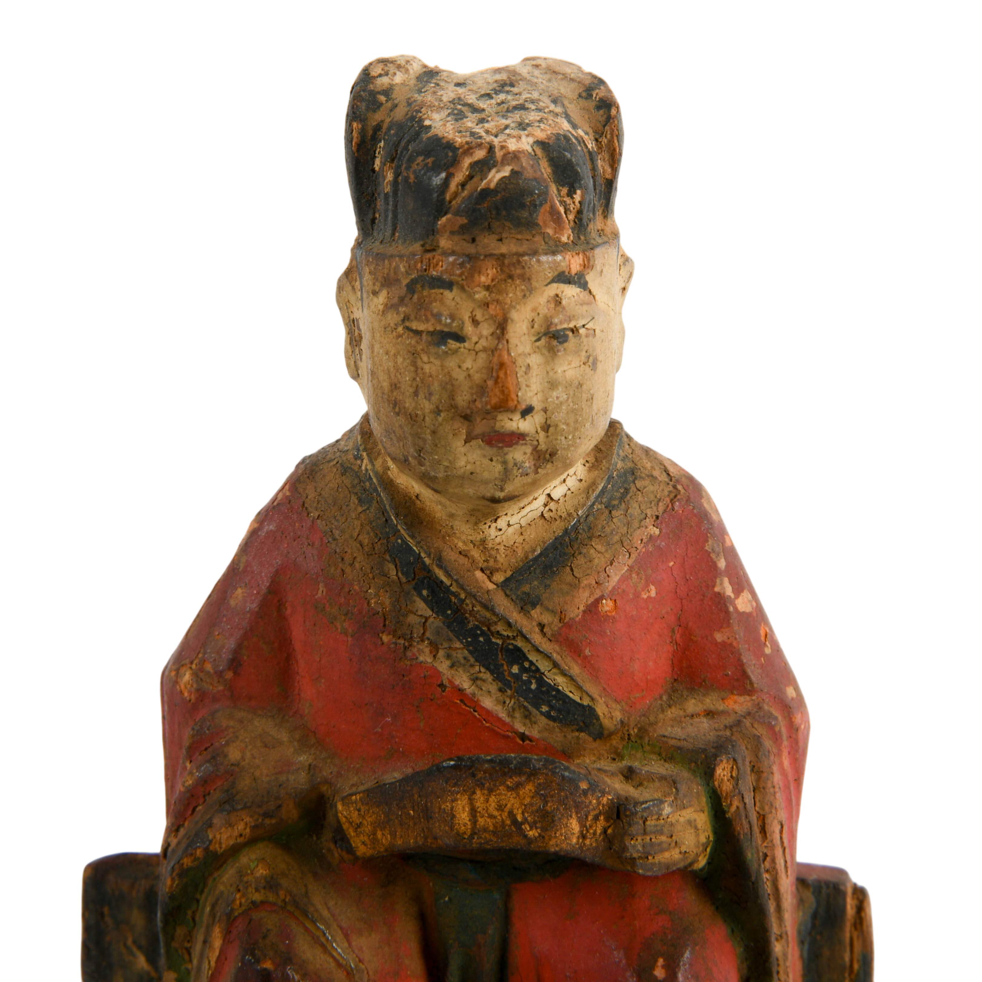 Pair of Antique Chinese Polychrome Carved Wood Altar Figures-5