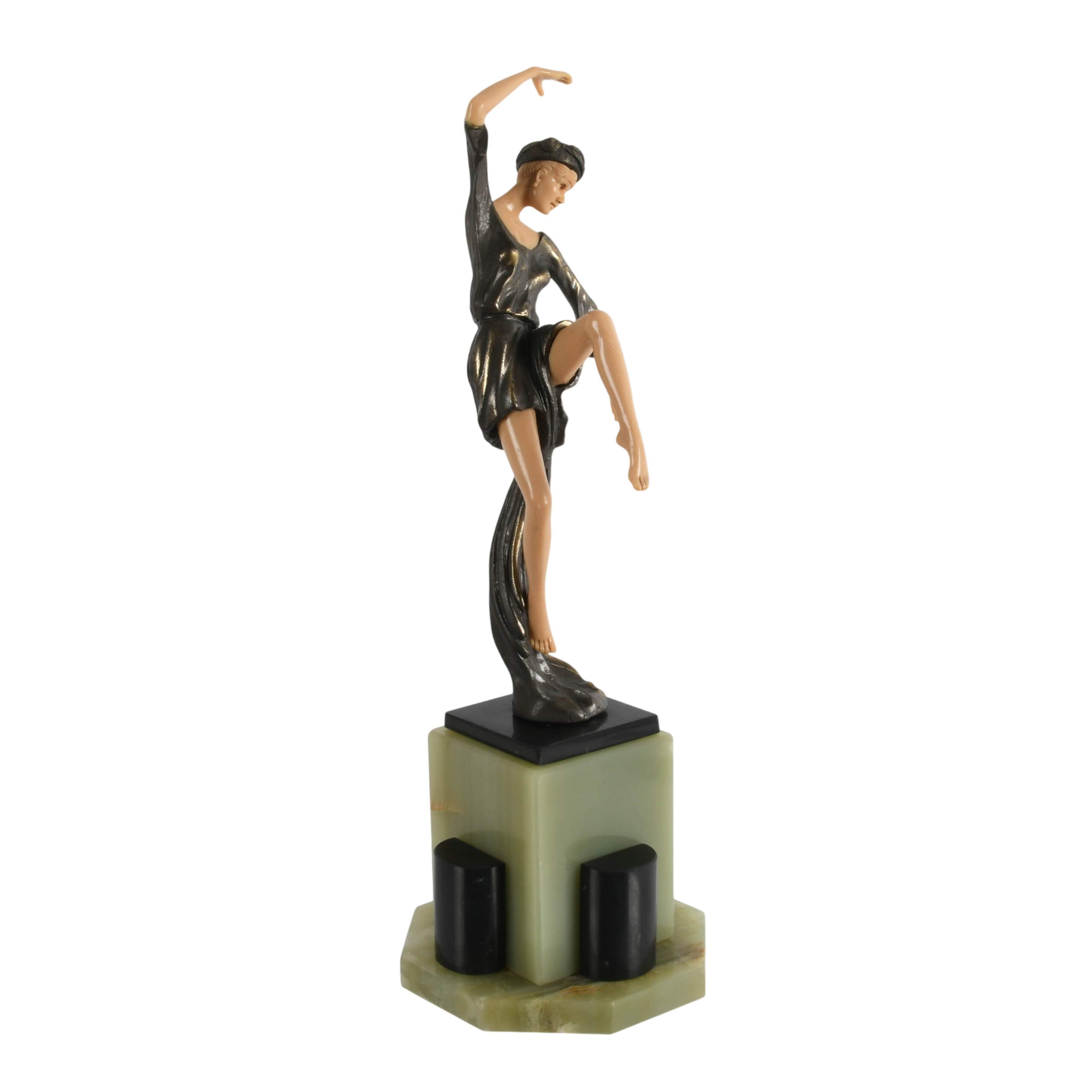 Bronze, Celluloid and Onyx "Autumn Dancer" Sculpture After Ferdinand Preiss-8