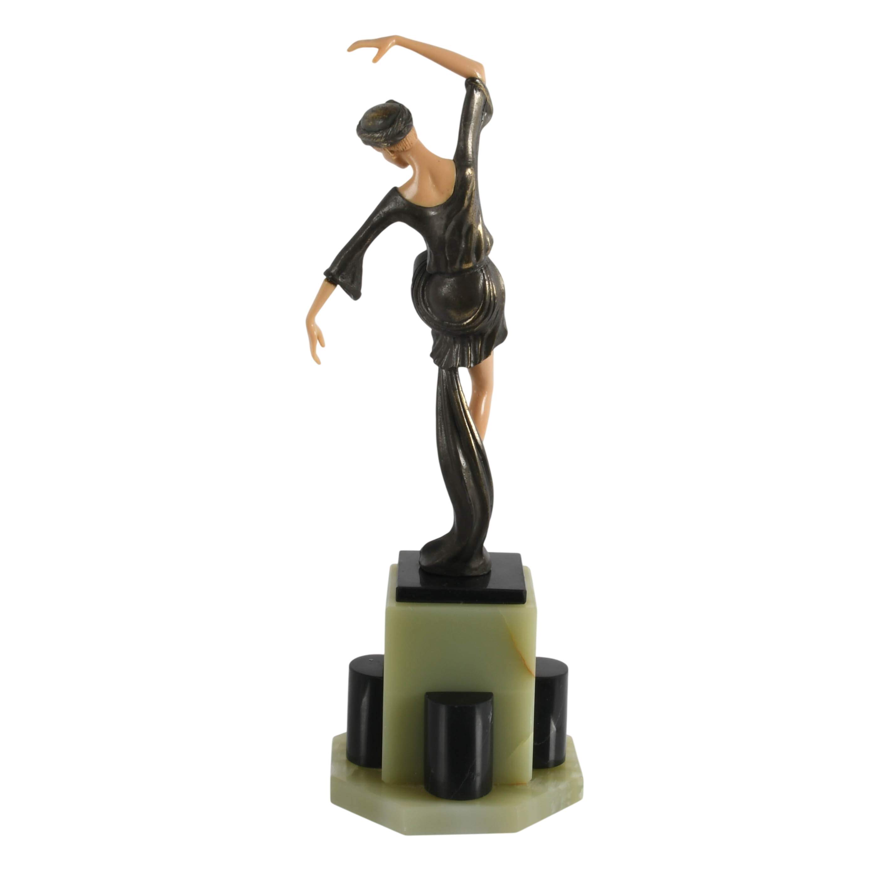 Bronze, Celluloid and Onyx "Autumn Dancer" Sculpture After Ferdinand Preiss-6