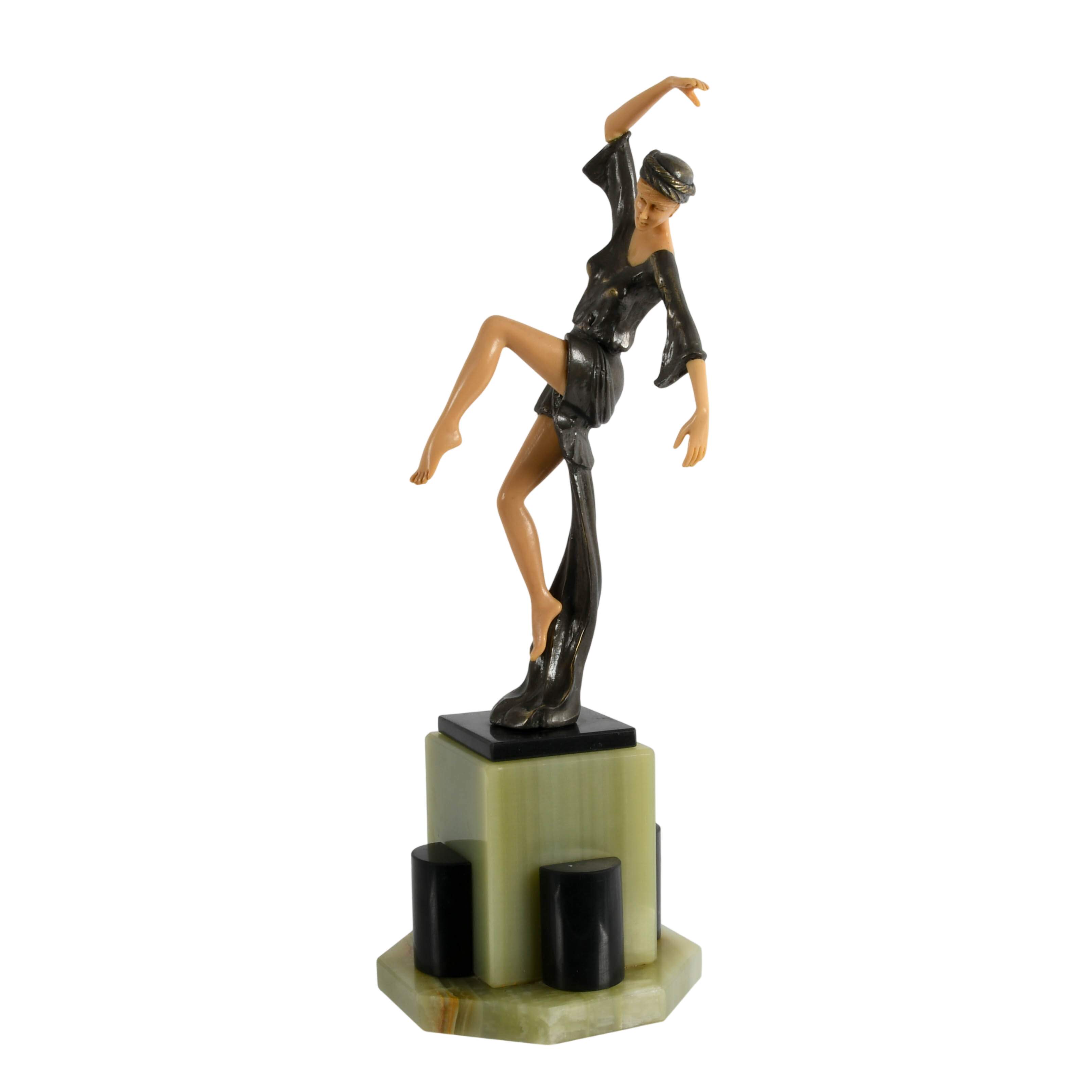 Bronze, Celluloid and Onyx "Autumn Dancer" Sculpture After Ferdinand Preiss-4