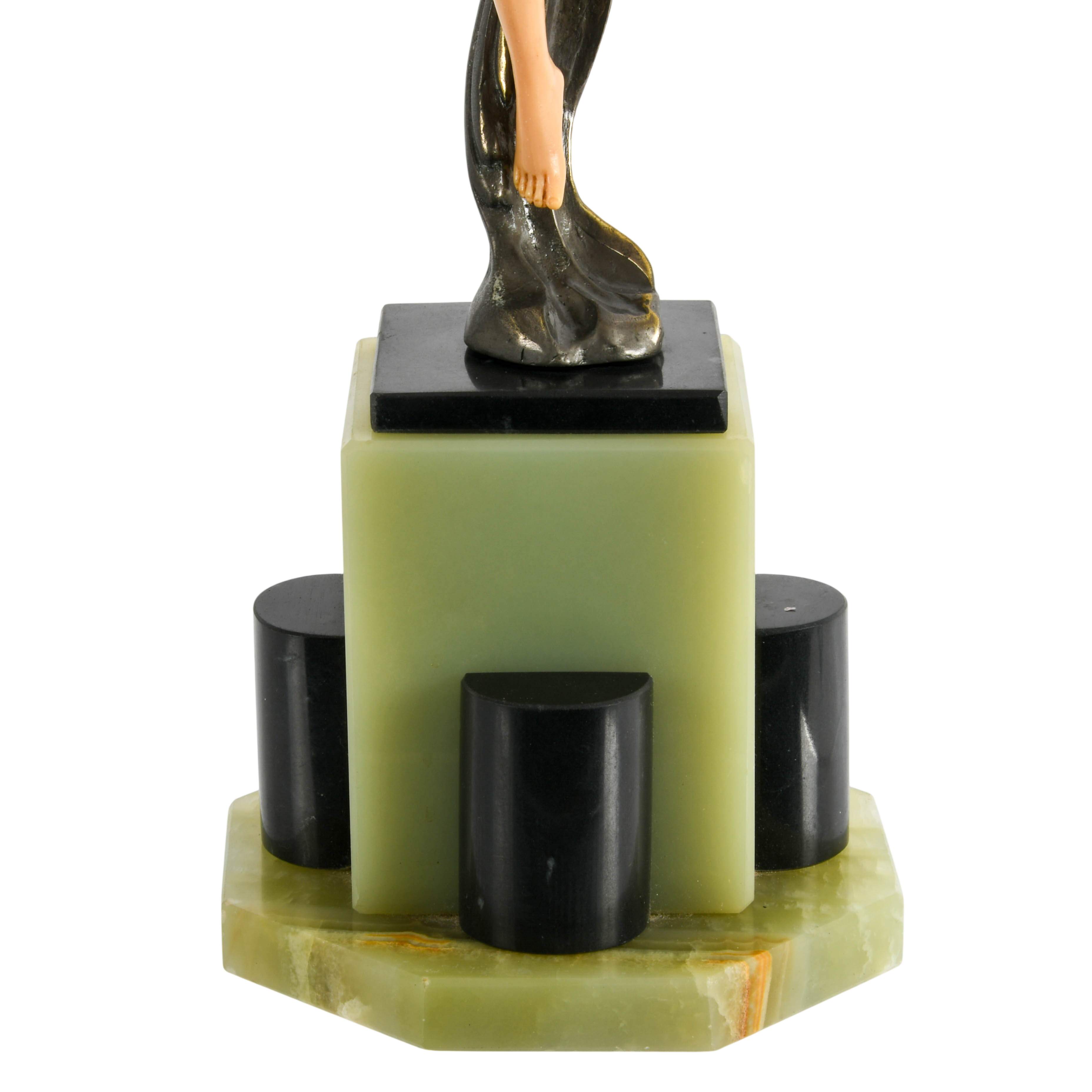 Bronze, Celluloid and Onyx "Autumn Dancer" Sculpture After Ferdinand Preiss-3