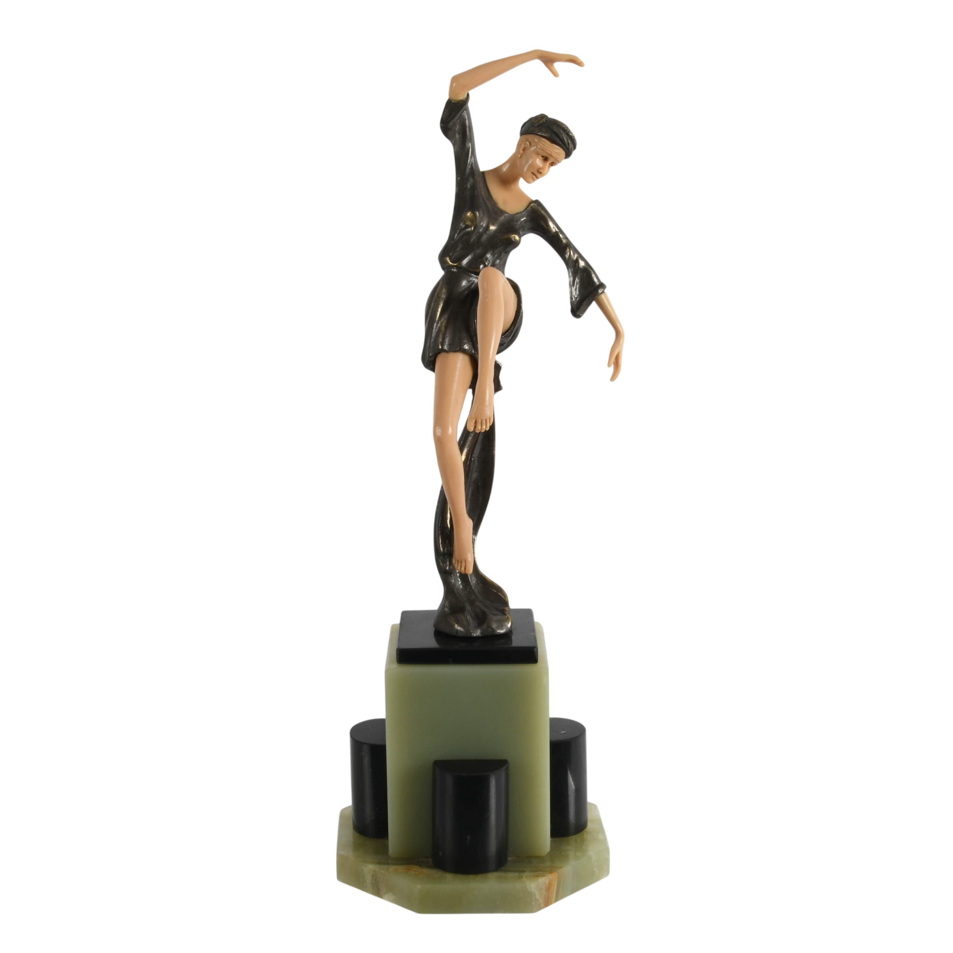 Bronze, Celluloid and Onyx "Autumn Dancer" Sculpture After Ferdinand Preiss-1