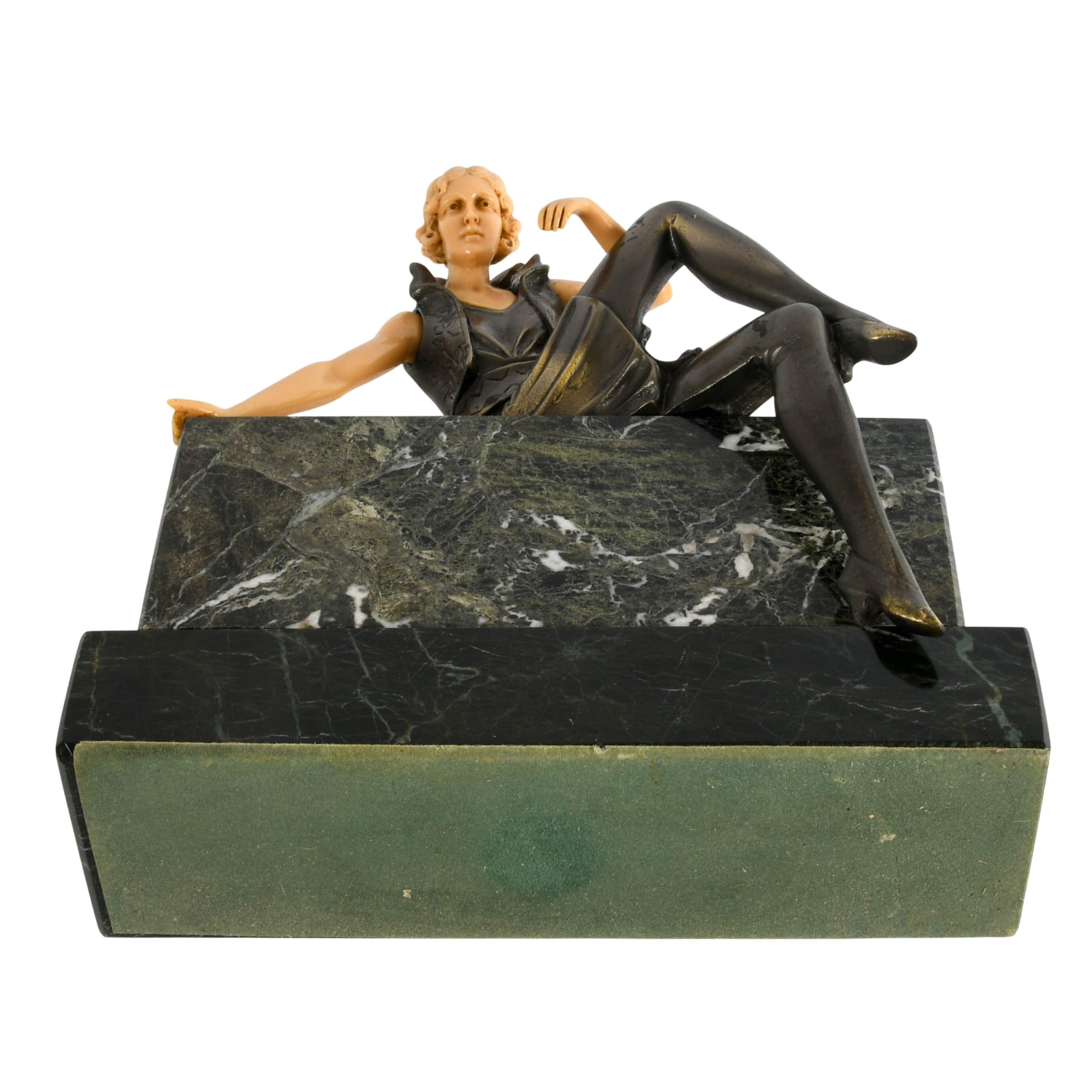 Bronze Celluloid and Onyx "Girl on a Wall" After Ferdinand Preiss-8
