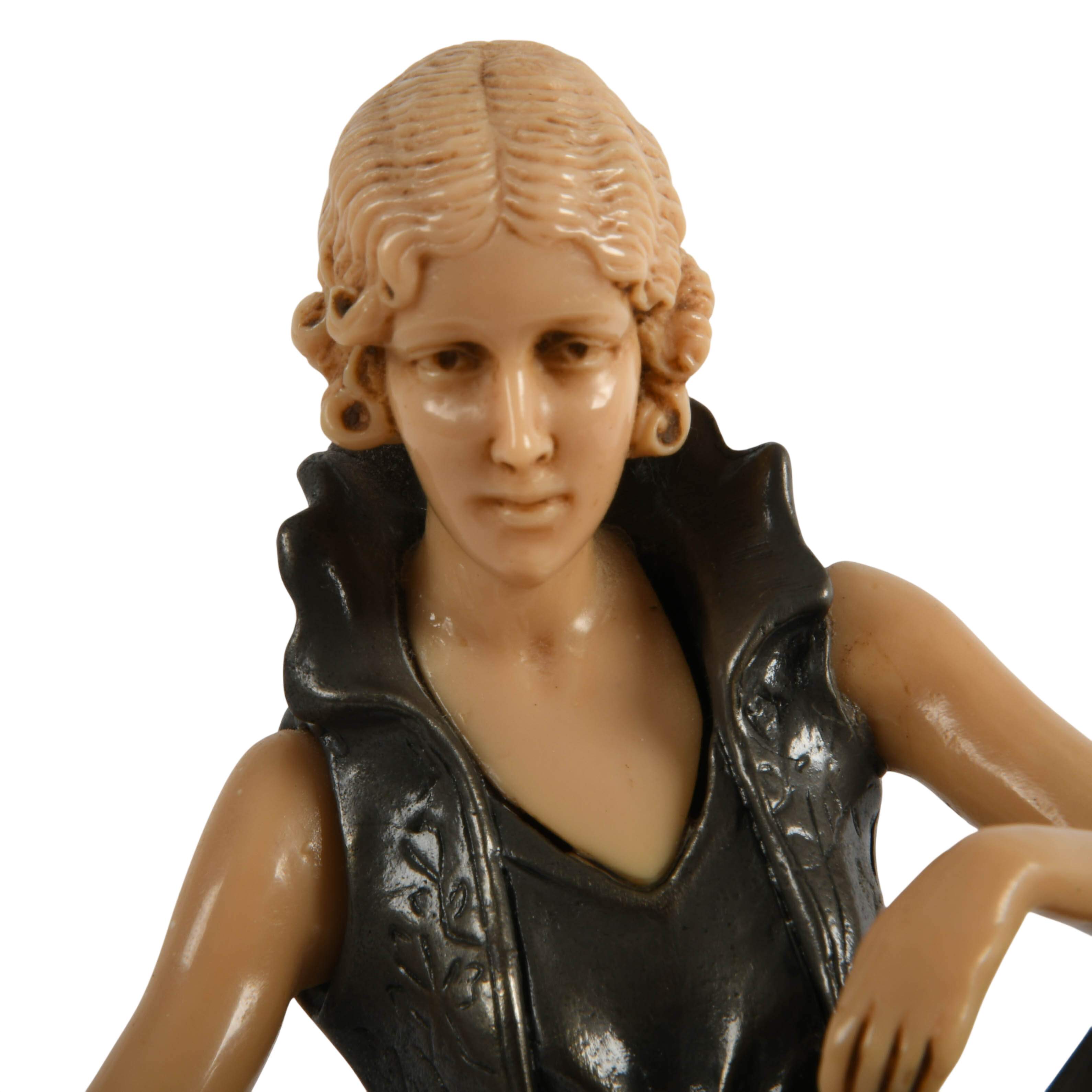 Bronze Celluloid and Onyx "Girl on a Wall" After Ferdinand Preiss-3