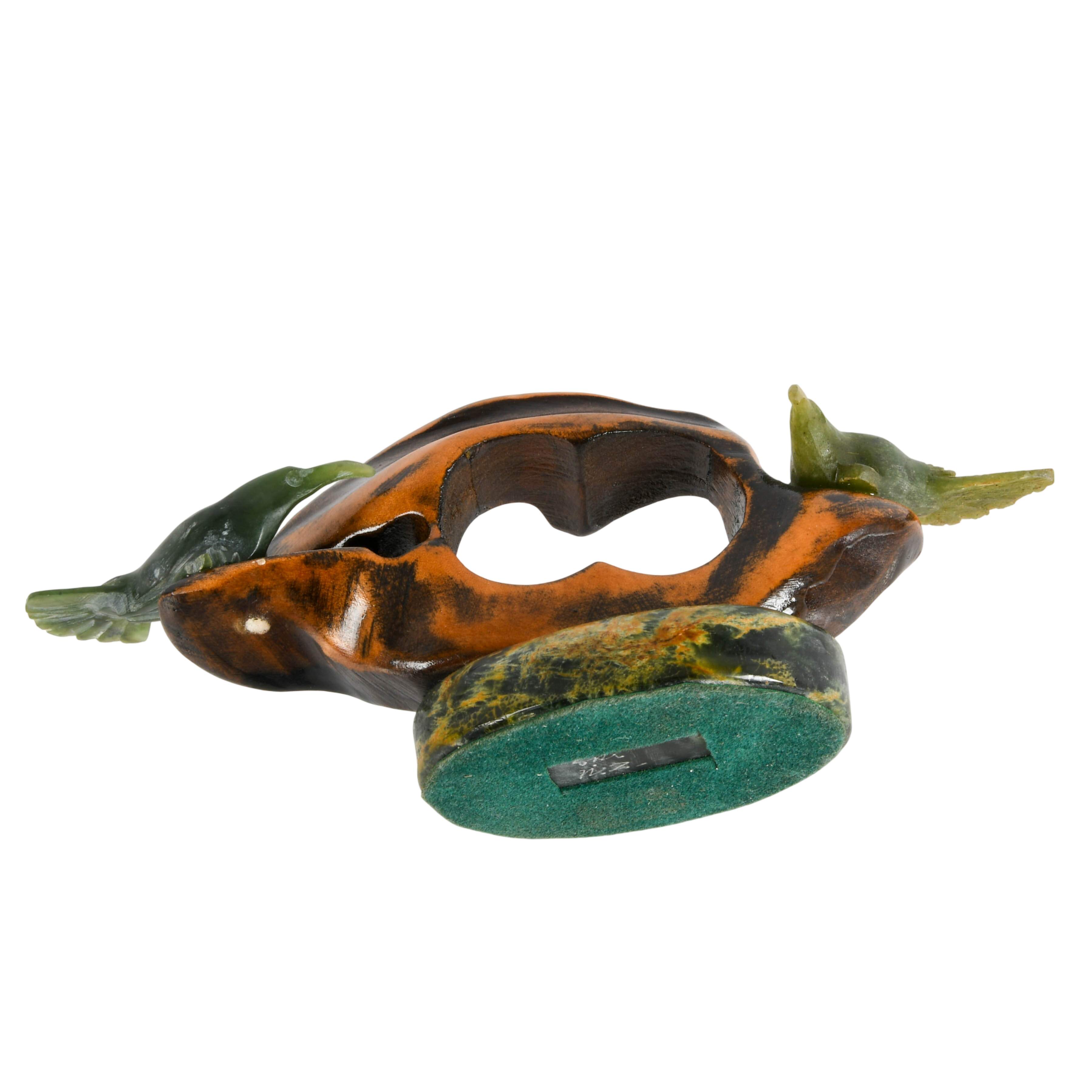 New Zealand Pounamu Greenstone Jade and Native Wood Huia Bird Sculpture-6