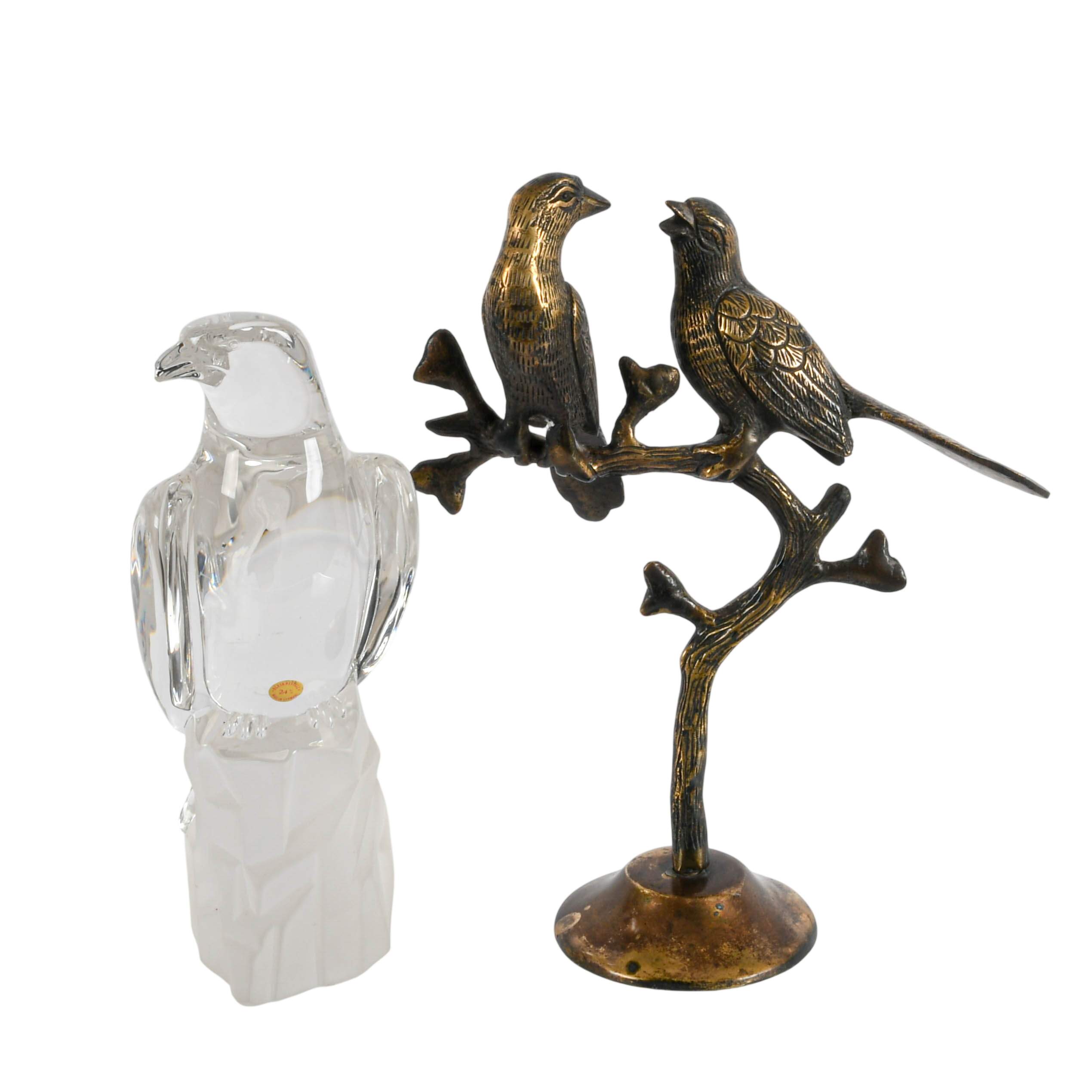 Pair of Decorative Bird Figurines; Love Birds on Branch and Bleikrist Eagle-1