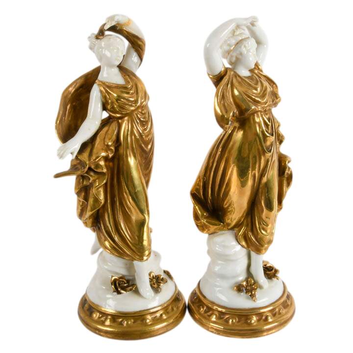 Antique Pair of Continental Porcelain Roman Maiden Figures-5