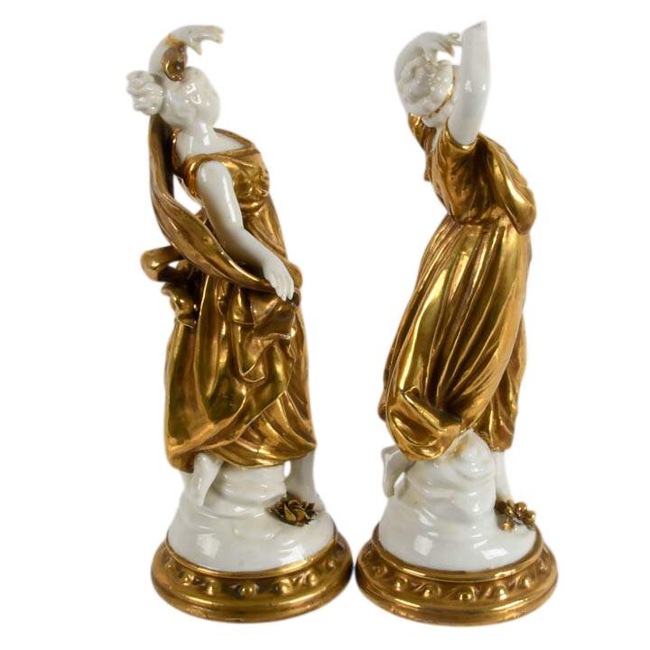 Antique Pair of Continental Porcelain Roman Maiden Figures-4