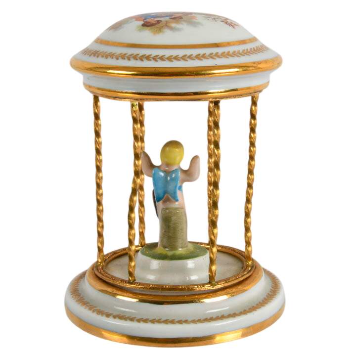 Limoges Porcelain Miniature "Cupid in Cage" Figure-4