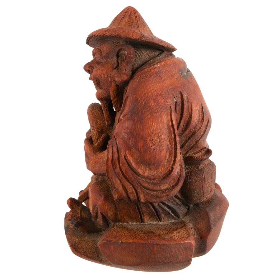 Antique Carved Bamboo Root East Asian Deity Figure-5