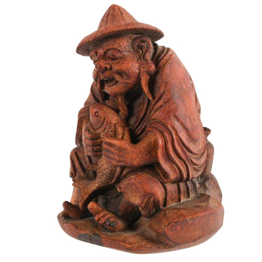 Antique Carved Bamboo Root East Asian Deity Figure-4