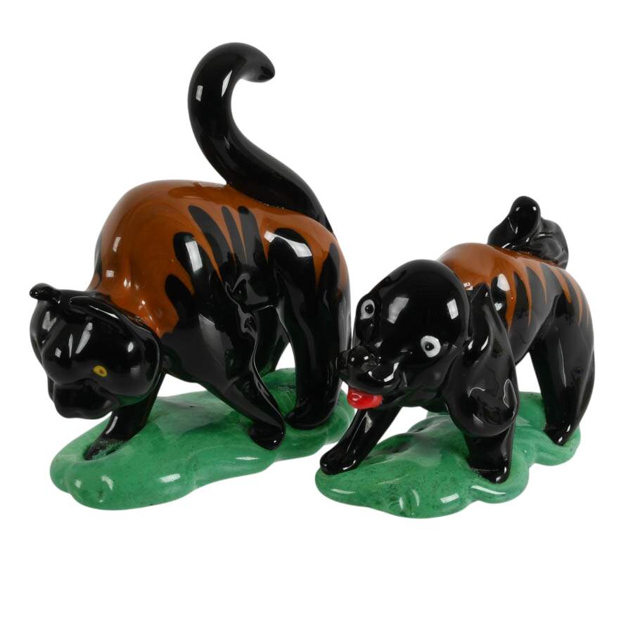 Pair of Art Glass Dog and Cat Figures-2