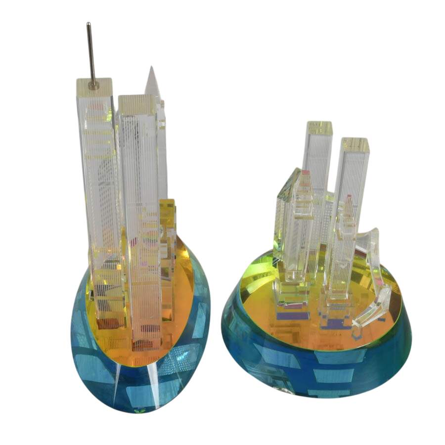 Pair of Fineline Crystal NYC Skyline Figures with Chromatic Bases-5