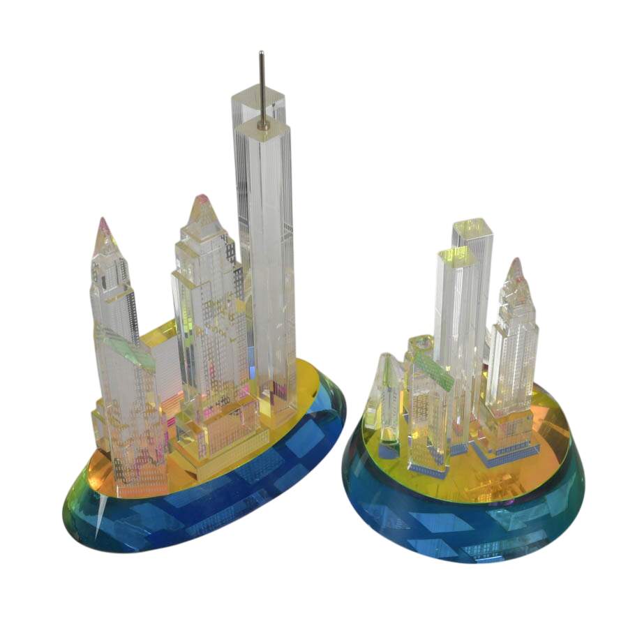 Pair of Fineline Crystal NYC Skyline Figures with Chromatic Bases-4