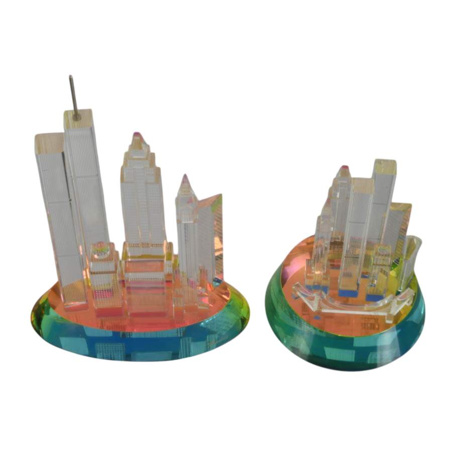 Pair of Fineline Crystal NYC Skyline Figures with Chromatic Bases-2