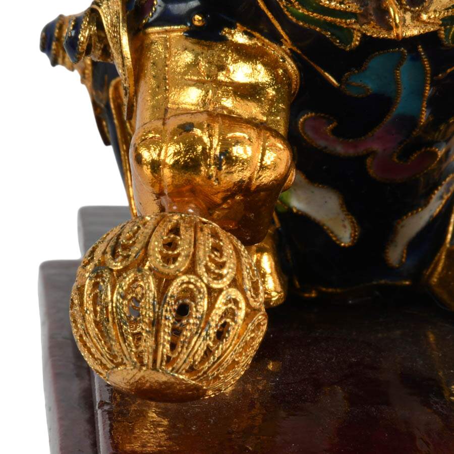 Pair of Cloisonné Copper Enamel Imperial Lions Figurines-9