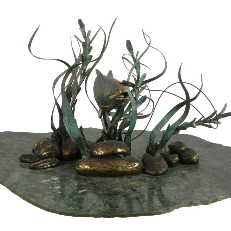 Limited-Edition Gregory Higgins Green Marble and Bronze Fish Sculpture-8