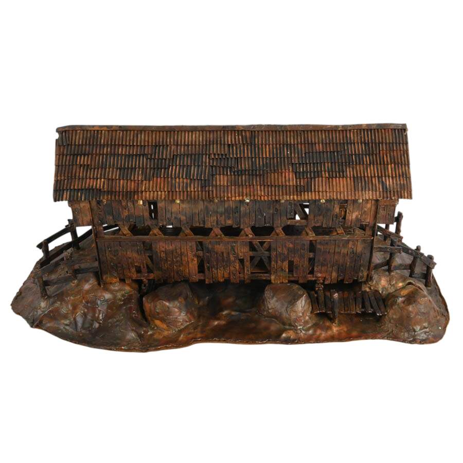 Signed Copper Covered Bridge Sculpture Attributed to Curtis Clawson-7