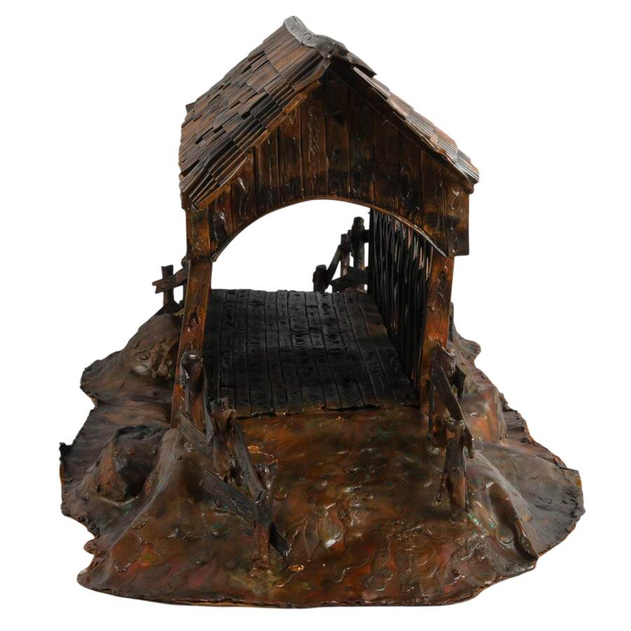 Signed Copper Covered Bridge Sculpture Attributed to Curtis Clawson-4