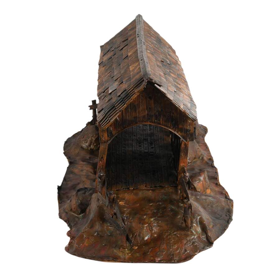 Signed Copper Covered Bridge Sculpture Attributed to Curtis Clawson-3