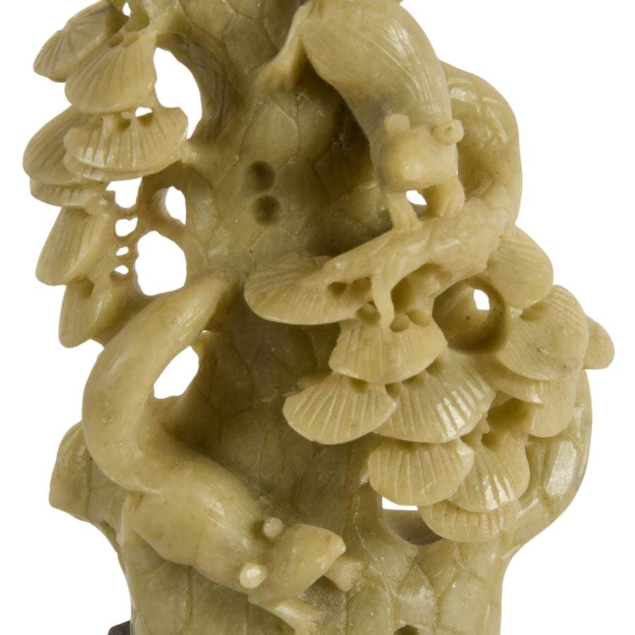 Squirrels at Play Chinese Carved Soapstone Sculpture on Base-2