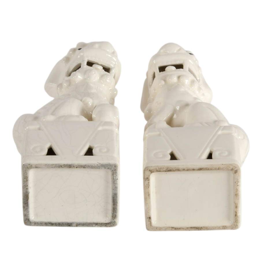 Pair of Chinese White Ceramic Imperial Lions-7
