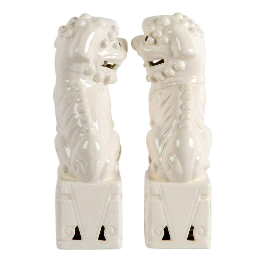Pair of Chinese White Ceramic Imperial Lions-4
